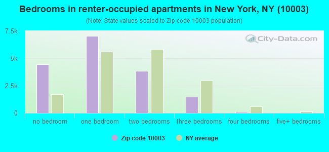 Bedrooms in renter-occupied apartments in New York, NY (10003) 