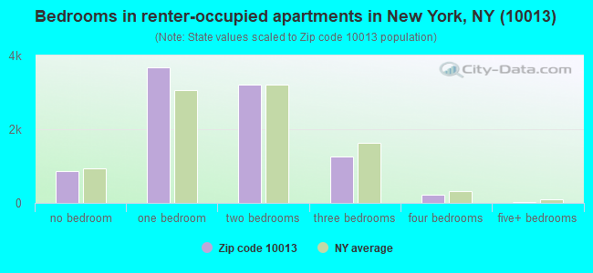 Bedrooms in renter-occupied apartments in New York, NY (10013) 