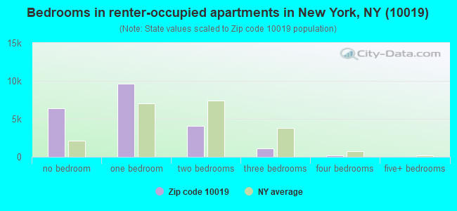 Bedrooms in renter-occupied apartments in New York, NY (10019) 