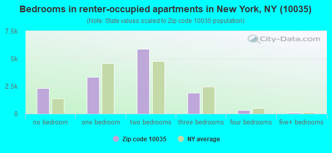 Bedrooms in renter-occupied apartments in New York, NY (10035) 