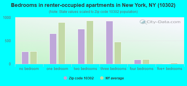 Bedrooms in renter-occupied apartments in New York, NY (10302) 