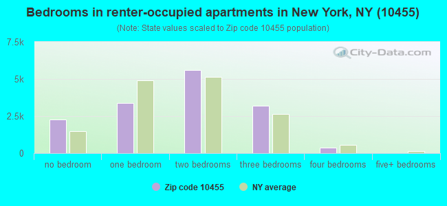 Bedrooms in renter-occupied apartments in New York, NY (10455) 