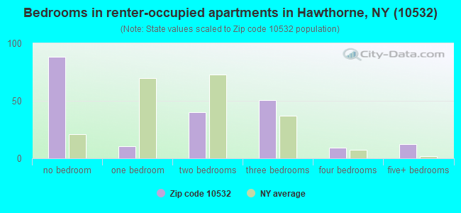 Bedrooms in renter-occupied apartments in Hawthorne, NY (10532) 