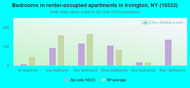 Bedrooms in renter-occupied apartments in Irvington, NY (10533) 