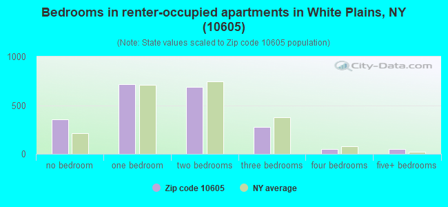 Bedrooms in renter-occupied apartments in White Plains, NY (10605) 