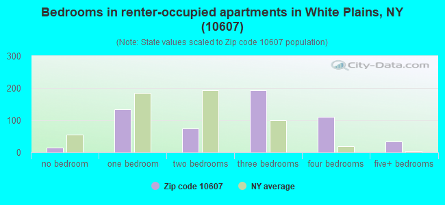 Bedrooms in renter-occupied apartments in White Plains, NY (10607) 