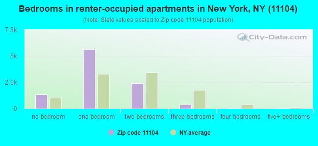 Bedrooms in renter-occupied apartments in New York, NY (11104) 