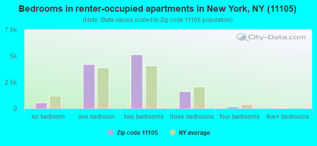 Bedrooms in renter-occupied apartments in New York, NY (11105) 