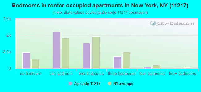 Bedrooms in renter-occupied apartments in New York, NY (11217) 