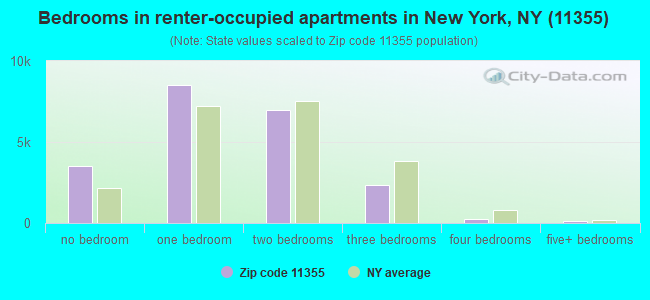 Bedrooms in renter-occupied apartments in New York, NY (11355) 