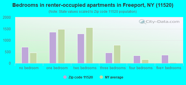 Bedrooms in renter-occupied apartments in Freeport, NY (11520) 