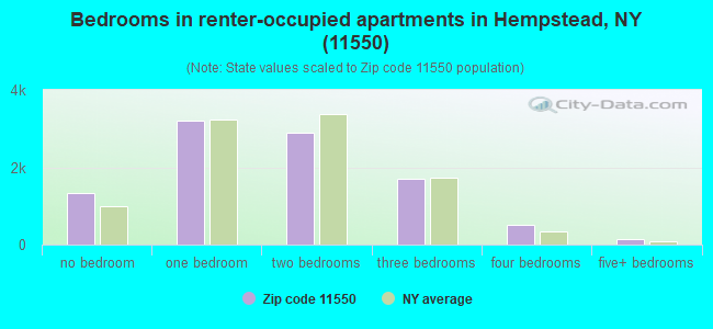 Bedrooms in renter-occupied apartments in Hempstead, NY (11550) 