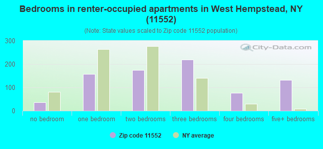 Bedrooms in renter-occupied apartments in West Hempstead, NY (11552) 
