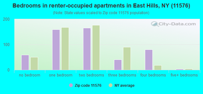 Bedrooms in renter-occupied apartments in East Hills, NY (11576) 