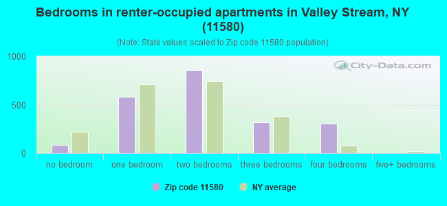 Bedrooms in renter-occupied apartments in Valley Stream, NY (11580) 