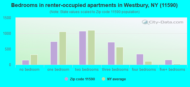Bedrooms in renter-occupied apartments in Westbury, NY (11590) 
