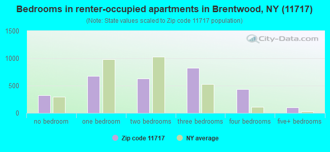 Bedrooms in renter-occupied apartments in Brentwood, NY (11717) 