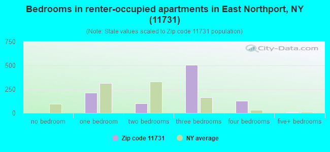 Bedrooms in renter-occupied apartments in East Northport, NY (11731) 