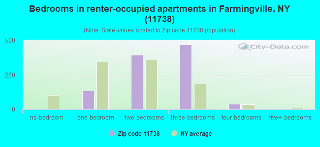 Bedrooms in renter-occupied apartments in Farmingville, NY (11738) 