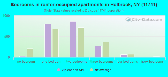 Bedrooms in renter-occupied apartments in Holbrook, NY (11741) 