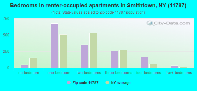 Bedrooms in renter-occupied apartments in Smithtown, NY (11787) 