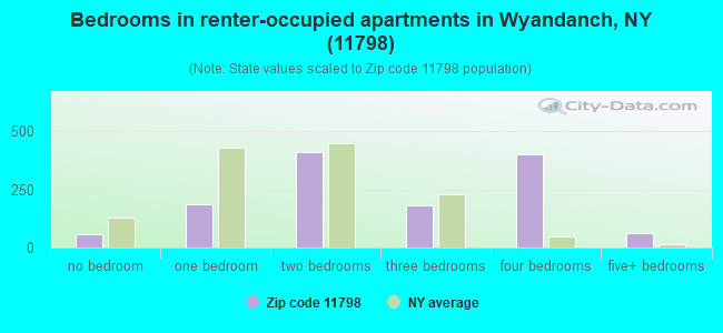 Bedrooms in renter-occupied apartments in Wyandanch, NY (11798) 