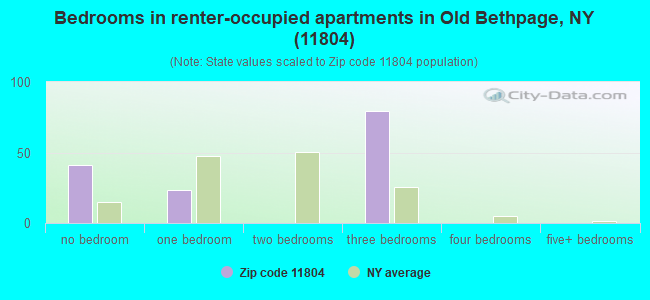 Bedrooms in renter-occupied apartments in Old Bethpage, NY (11804) 