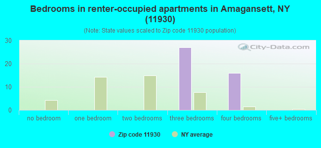 Bedrooms in renter-occupied apartments in Amagansett, NY (11930) 