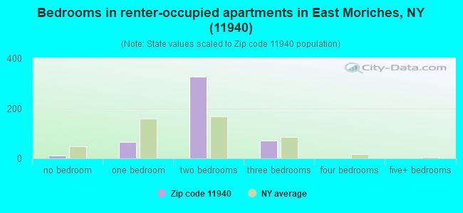 Bedrooms in renter-occupied apartments in East Moriches, NY (11940) 