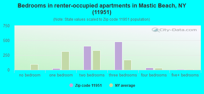 Bedrooms in renter-occupied apartments in Mastic Beach, NY (11951) 