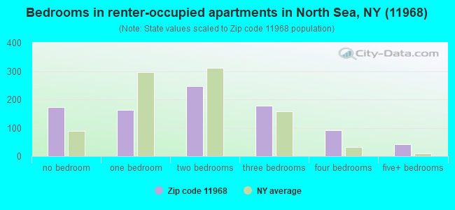 Bedrooms in renter-occupied apartments in North Sea, NY (11968) 
