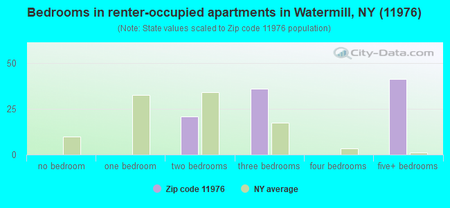 Bedrooms in renter-occupied apartments in Watermill, NY (11976) 