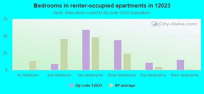 Bedrooms in renter-occupied apartments in 12023 