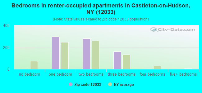 Bedrooms in renter-occupied apartments in Castleton-on-Hudson, NY (12033) 