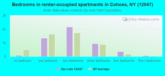 Bedrooms in renter-occupied apartments in Cohoes, NY (12047) 
