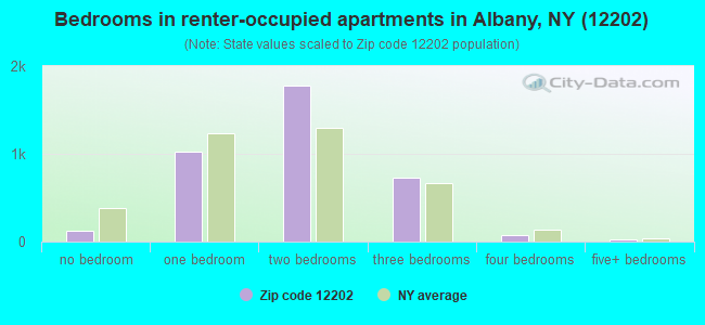 Bedrooms in renter-occupied apartments in Albany, NY (12202) 