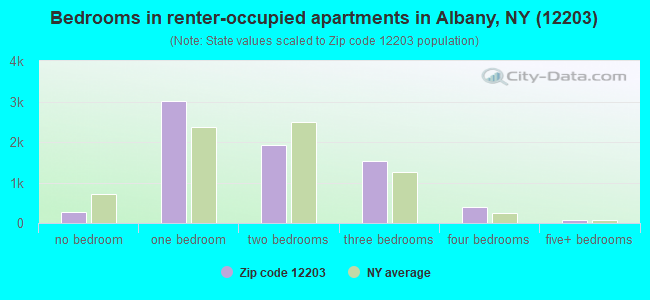 Bedrooms in renter-occupied apartments in Albany, NY (12203) 