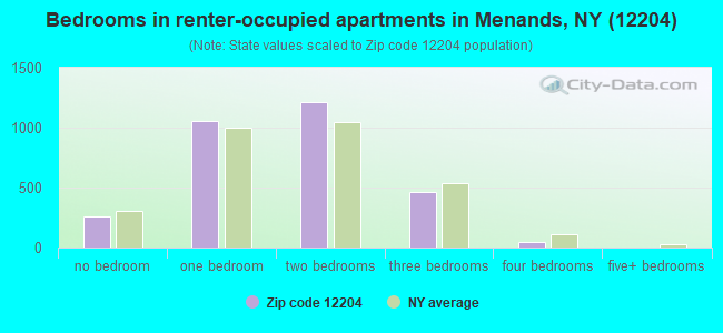 Bedrooms in renter-occupied apartments in Menands, NY (12204) 
