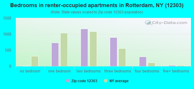 Bedrooms in renter-occupied apartments in Rotterdam, NY (12303) 