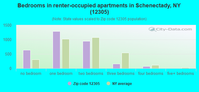 Bedrooms in renter-occupied apartments in Schenectady, NY (12305) 