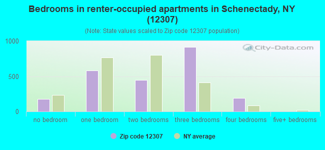 Bedrooms in renter-occupied apartments in Schenectady, NY (12307) 