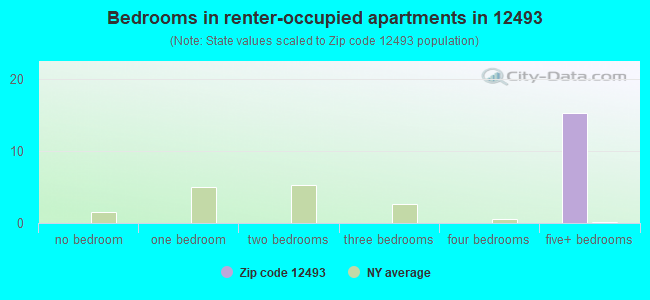 Bedrooms in renter-occupied apartments in 12493 