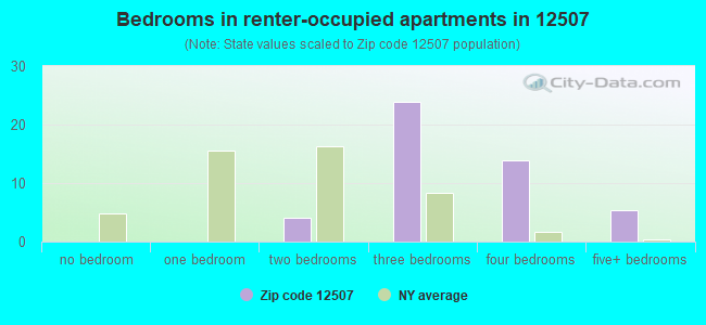 Bedrooms in renter-occupied apartments in 12507 