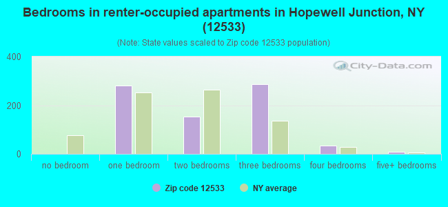 Bedrooms in renter-occupied apartments in Hopewell Junction, NY (12533) 