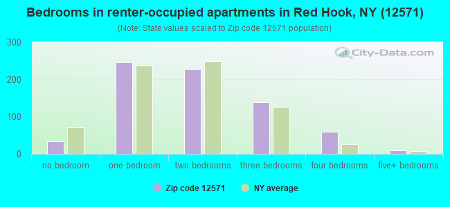 Bedrooms in renter-occupied apartments in Red Hook, NY (12571) 