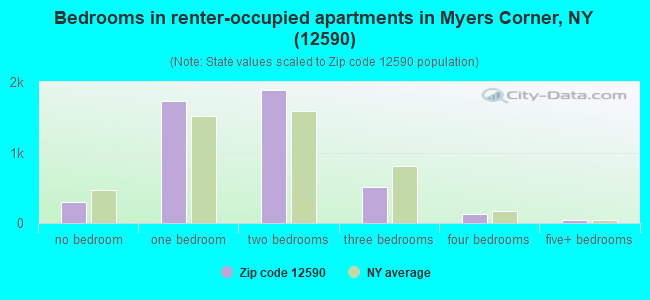 Bedrooms in renter-occupied apartments in Myers Corner, NY (12590) 