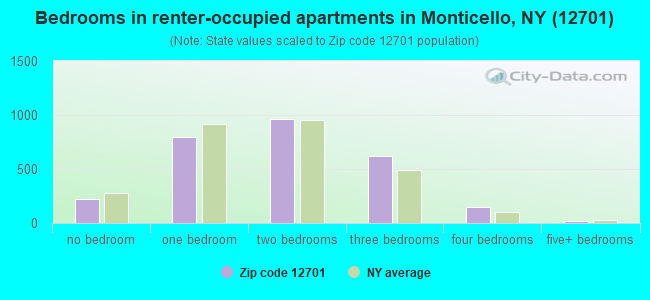 Bedrooms in renter-occupied apartments in Monticello, NY (12701) 