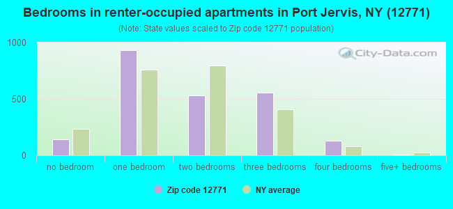 Bedrooms in renter-occupied apartments in Port Jervis, NY (12771) 