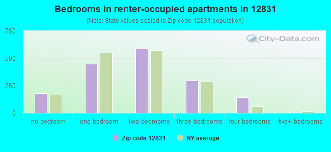 Bedrooms in renter-occupied apartments in 12831 