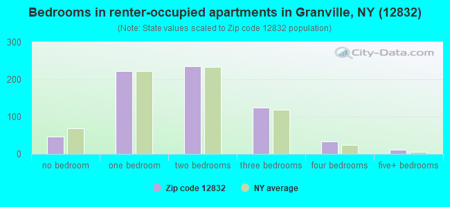 Bedrooms in renter-occupied apartments in Granville, NY (12832) 